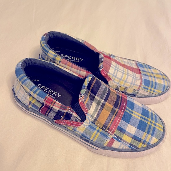 Little Boy Plaid Sperry Slip Ons Size 13M - Picture 1 of 3